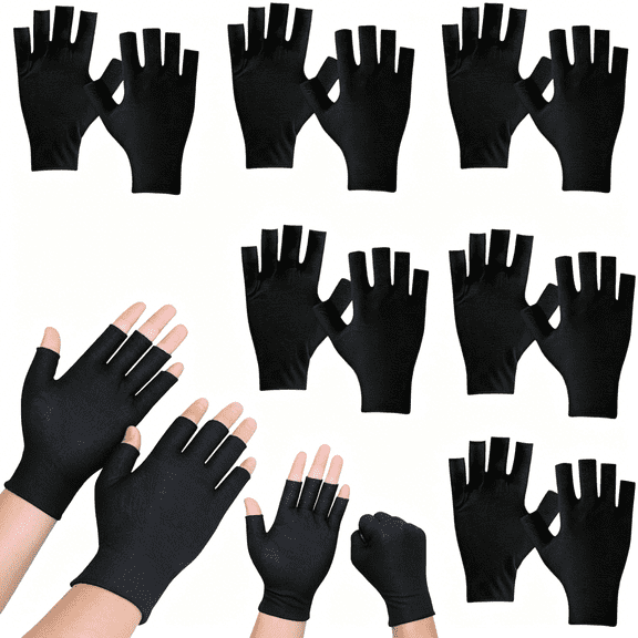 TELOLY 6Pairs Fingerless Cotton Gloves,Black Touchscreen Moisturizing Gloves,Fingerless Cotton Gloves for Eczema,Cut 5 Fingertips Overnight Hydration Fits Most Dry Hands for Men and Women