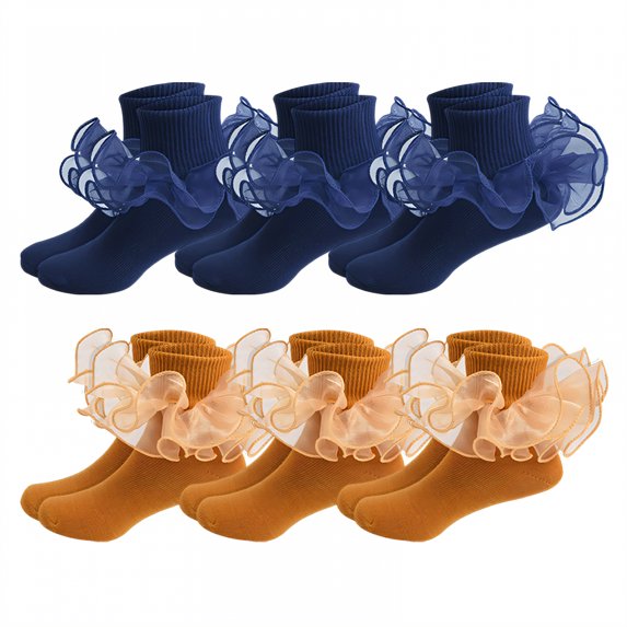 TELOLY 6Pairs Kids Socks,1-3 Years Old Ruffle Socks,3D Anti-Slip Heel Design Lace Socks,Style3,12-15Cm