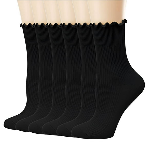 TELOLY 6Pairs Ruffle Socks Woman,Custom Fit Cuff Ruffle Socks,Offers Support Without Restriction Frilly Socks Women,Style3