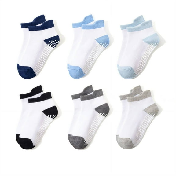 TELOLY 6Pcs 3T Socks Comfortable Fabric Toddler Crew Socks Non-Slip Toddler Socks 2T-6T Style4