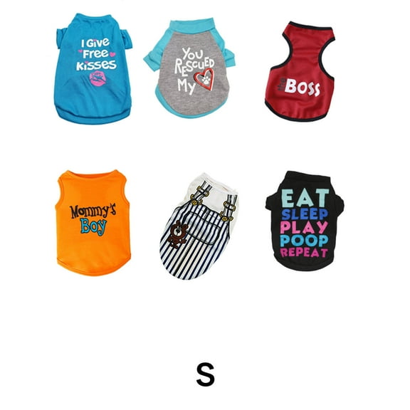 TELOLY 6Pcs Dog Clothes,Fashionable Print Dog Shirt,Pet-Friendly Flexible Movement Pet Vest Costume,S