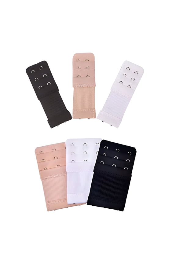 6Pcs Women Comfortable Bra Extenders Elastic Extension Bra Lengthened Strap (2/3 Hooks, Black, Apricot, White)
