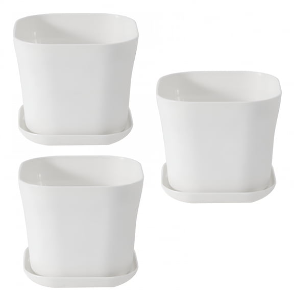 TELOLY 7" x 5.9" Rectangular White Ceramic Plant Planter with Drainage Holes
