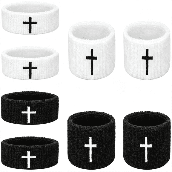TELOLY 8 Pack Cross Embroidered Wrist Bands Bicep Bands Moisture Wicking, Machine Washable for Sports Stay Dry, Show Faith During Basketball, Football, Baseball, Gym, Running