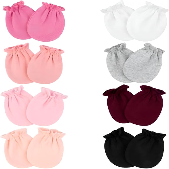 TELOLY 8 Pairs Baby Mittens No Scratch, Skin-friendly Cotton Newborn Infant Gloves, Baby Girl Boy Essentials 0-6 Months