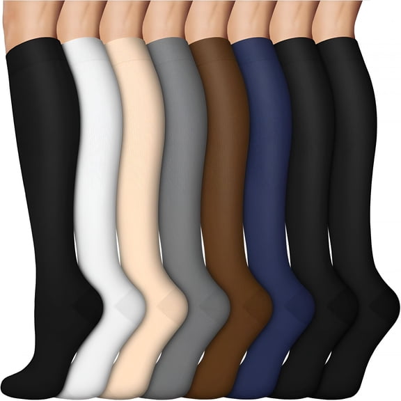 TELOLY 8 Pairs Compression Socks for Women & Men, Support Compression Stockings for Medical Running Athletic Compression Socks for Flying