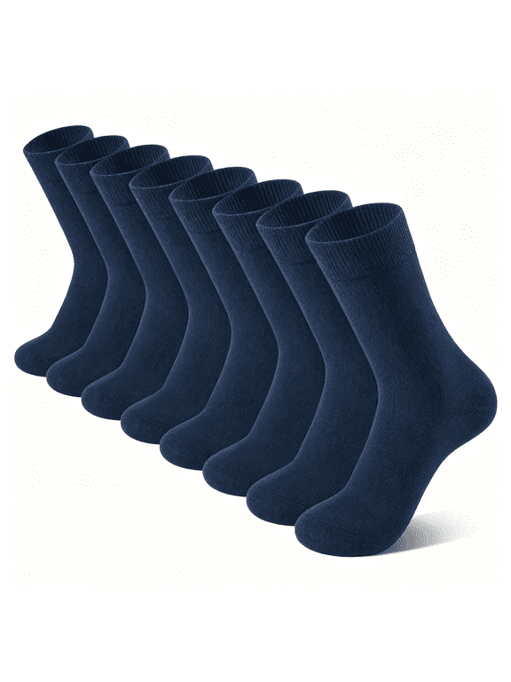 8 Pairs Kids Socks for Boys Girls Crew Dress Athletic School Cotton Socks | Seamless Soft Cushioned Sock for Teen Girl Boy Navy Blue Crew Socks
