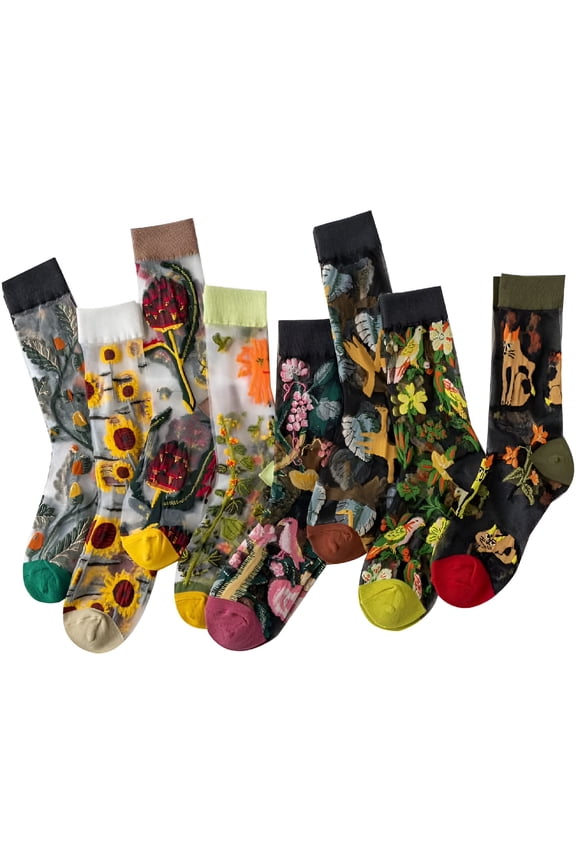 8 Pairs Women Floral Sheer Sock Elastic See Through Socks Summer Thin Mesh Lace Jacquard Socks Sheer Socks Women
