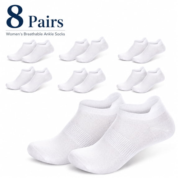 8 Pairs Ankle Socks Women's Thin Athletic Running Low Cut No Show Sport Socks With Heel Tab