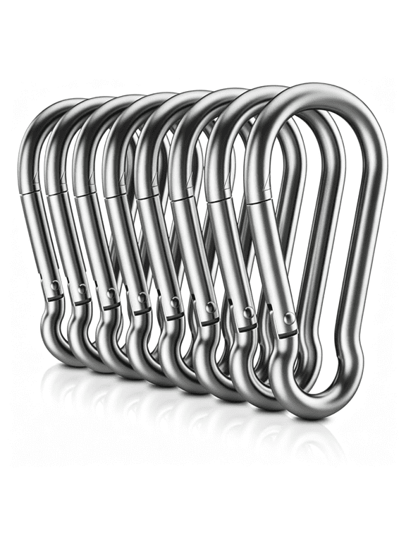 8 Pcs Heavy Duty Carabiner Clips,No Rust 1360Lbs 304 Stainless Steel Carabiners,2.36 Inch D-Ring Snap Hook Keychain Spring Clips for Gym,Pet Leashes,Camping,Car,Farm