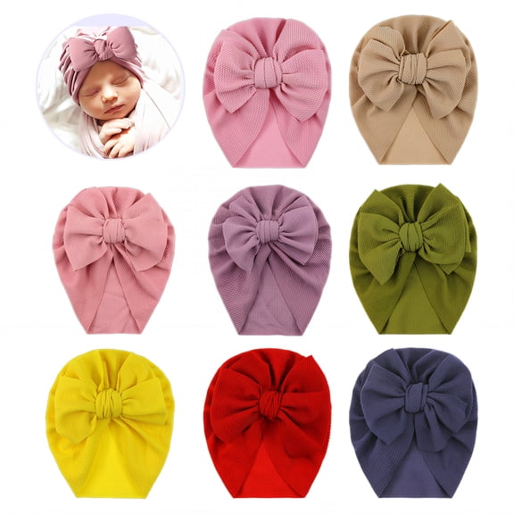 TELOLY 8Pcs Baby Hats,Stretchy Fabric Baby Hat,Comfortable Snug Feel Baby Beanies 6-12 Months,Multicolor2