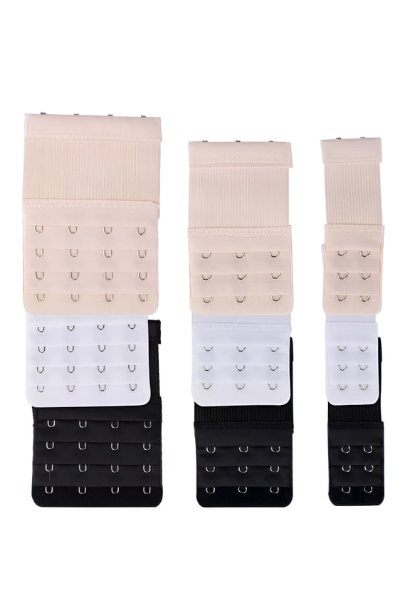 9Pcs Bra Extender 2 Hooks/3 Hooks/4 Hooks Nylon Elastic Back Bra Band Extension Strap Black & White & Nude