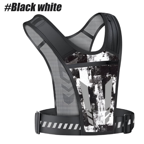 TELOLY Adjustable Running Vest Phone Holder Men Women Reflective Hydration Vest Running with Pockets Lightweight Running Pack Chest (Black White)