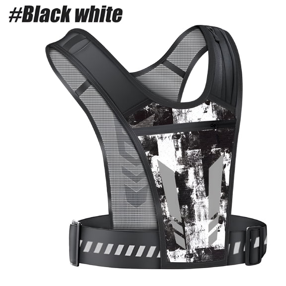 TELOLY Adjustable Running Vest Phone Holder, Reflective Hydration Vest with Pockets, Lightweight, Black White, for Marathon, Trail, Cycling, Hiking, Gym, Fitness, Commuting.