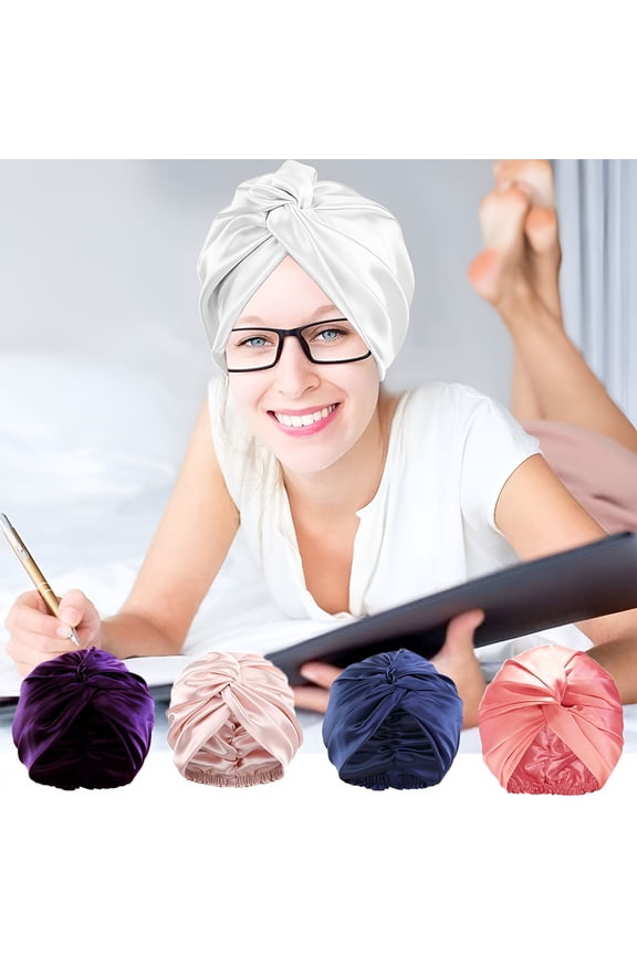 Adjustable Silk Satin Bonnet for Sleeping, Women Night Wrap Sleep Cap Turban Double Layer, Large Long Curly Hair Braid Stay on Head