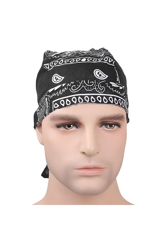 Adult Cotton Biker Skull Cap Motorcycle Bandana Head Wrap Du Doo Do Rag Biker Cap,Black