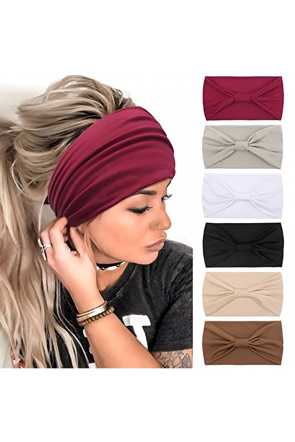 African Boho Wide Knotted Head Wraps Turbans, 6PCS