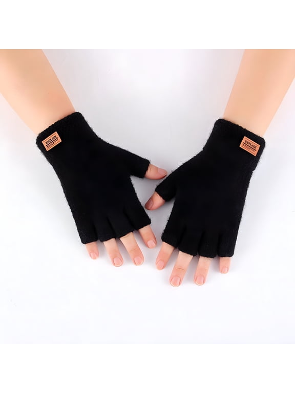 Alpaca Wool Fingerless Gloves Thermal Knitted Half Finger Mittens