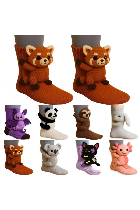 Animal Socks for Women - 3D Knit Animal Fuzzy Socks,Novelty Animal Hug Sock,Hand Crocheted Winter Warm Socks,Fuzzy Socks Gifts(D)