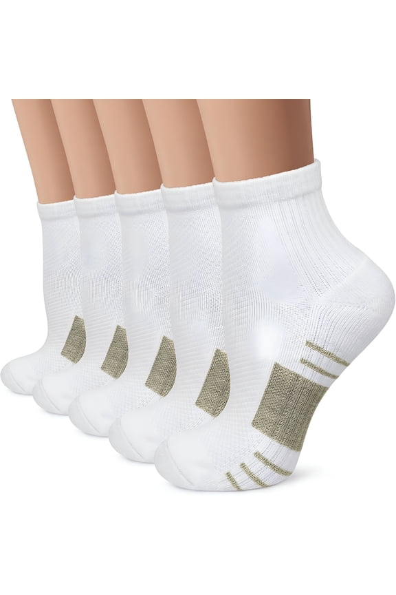 Ankle Compression Socks Women and Men 5 Pairs Circulation Arch Support Copper Plantar Fasciitis Running Socks White SmallMedium