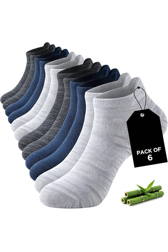 Ankle Socks for Men, 6 Pairs Bamboo Rayon Breathable Sports Low Cut Thin, Multicolor Size 6-8 9-11 12-14 Breathable Bamboo Cool Socks Mens