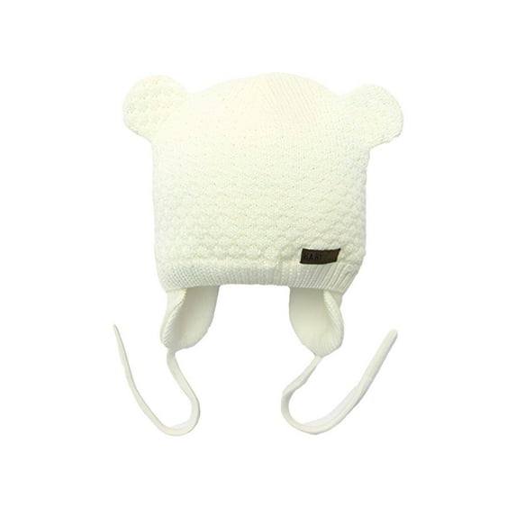 TELOLY Baby Beanie,Cute Flower Detail Toddler Girl Winter Hat,Enhances Charming Look Kids Beanie,White