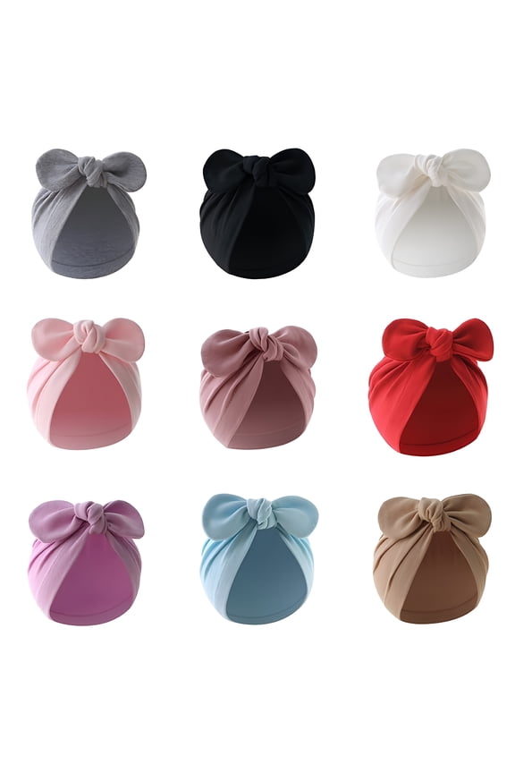 Baby Girls Boys Turban Hats Newborn Beanies Hat 9 Pack Soft Cotton Infant Headwraps Bow Knot Caps