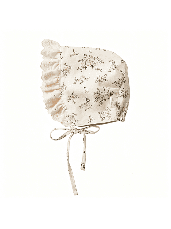 Baby Girls Printed Cotton Bonnet Infant Vintage Flower Lace Sun Protection Hat