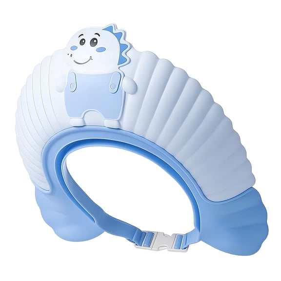 TELOLY Baby Hair Washing Shield,Bath Visor for Toddlers and Baby Shower Cap,Toddler Hair Washing Shield with Blue Dinosaur Straps,Isolate Foam and Running Water Makes the Baby Bath More Fun