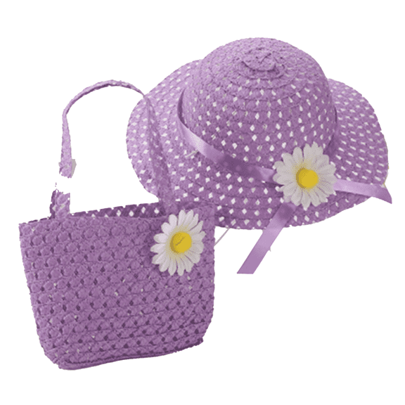 TELOLY Baby Hats Children'S Sunflower Straw Hat Handbag Set Toddler Hat Girls Summer Papyrus Sun Protection Toddler Hat,Purple
