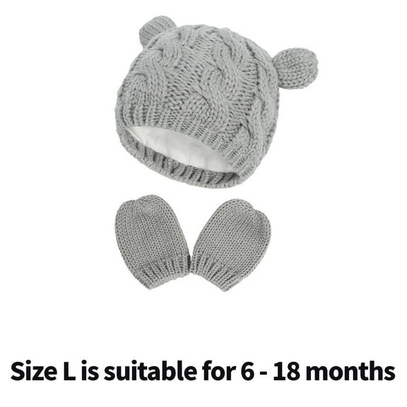 TELOLY Baby Hats,Knitted Suit Newborn Hats,Boys and Girls Baby Mittens for Autumn and Winter,L,Gray