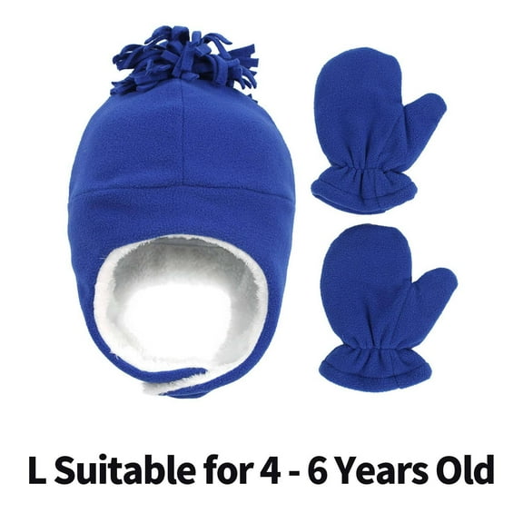 TELOLY Baby Hats,Polar Fleece Newborn Hats,Ear Protection Fleecing Baby Mittens,L,Royal Blue