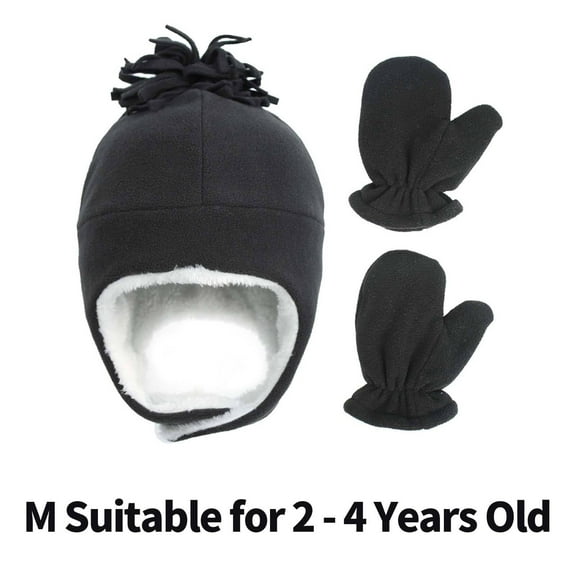 TELOLY Baby Hats,Polar Fleece Newborn Hats,Ear Protection Fleecing Baby Mittens,M,Dark Gray