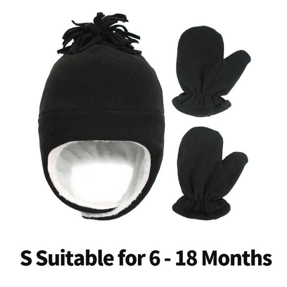 TELOLY Baby Hats,Polar Fleece Newborn Hats,Ear Protection Fleecing Baby Mittens,S,Black