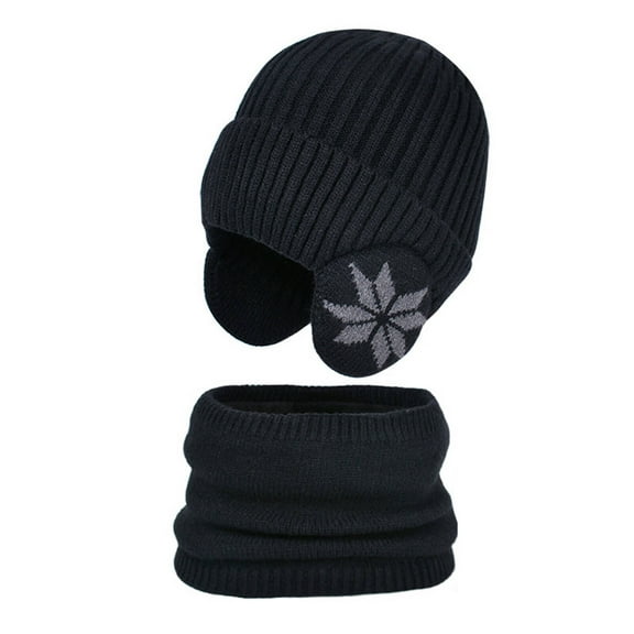 TELOLY Baby Hats,Warm Baby Beanie,Color-Block Hat Scarf Set,Black