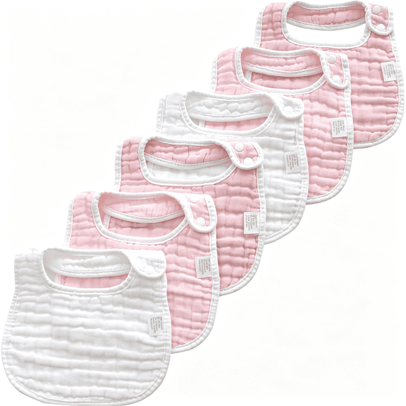 TELOLY Baby Muslin Bibs and Burp Cloths,6 Pack,Soft Absorbent Cotton,Adjustable Muslin Bibs