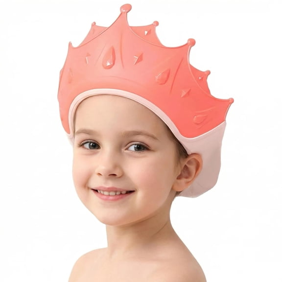 TELOLY Baby Shower Cap,Baby Toddler Hair Washing Shield,Adjustable Silicone Bath Visor for Toddlers,Shower Hat for Kids 1-9 Years,Pink Crown