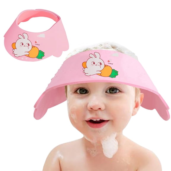 TELOLY Baby Shower Cap Shield,Soft Adjustable Kids Bath Visor Hat Shampoo Washing Hair Protection Cartoon for Toddler Children (Pink Rabbit)