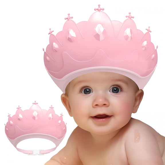 TELOLY Baby Shower Cap Visor, Adjustable Hair Washing Shield for Kids 6 Months to 9 Years, Waterproof Eye & Ear Protection, Cute Crown Design for Bath Time, Pink
