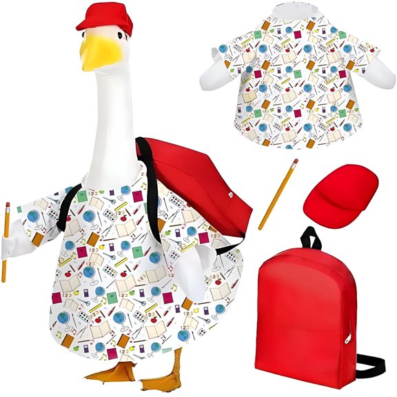 TELOLY Back to School Porch Goose Outfits,1 Set Porch Goose Outfits Back to School,Yard Gooses Statue Clothes for 23" Statue Patio Lawn Garden Decoration,Classroom Gooses,Without Figurine