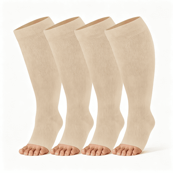 TELOLY Bamboo Viscose Wide Calf Compression Socks Open Toe for Women Men Plus Size Toeless 10-14 Mmhg Circulation Comfortable Wide Calf Compression Socks Women