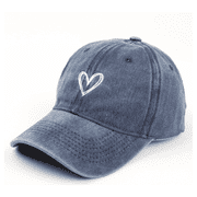 TELOLY Baseball Cap Korean Version for Men and Women Versatile Heart Embroidered Hat Maga Hat Spring and Summer Washed Distressed Baseball Cap Sun Hat,Navy Blue