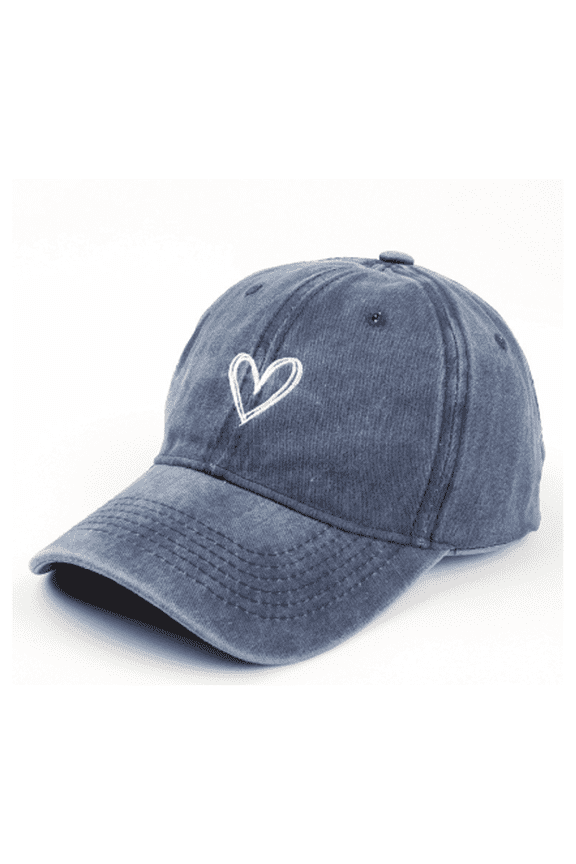 Baseball Cap Korean Version for Men and Women Versatile Heart Embroidered Hat Maga Hat Spring and Summer Washed Distressed Baseball Cap Sun Hat,Navy Blue