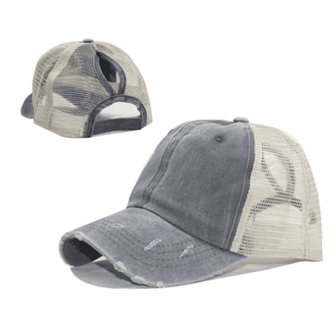 TELOLY Baseball Cap Ladies Summer Washed Peaked Hat Sun Hat Contrast Color Ripped Edge Breathable Ponytail Womens Hats,Gray