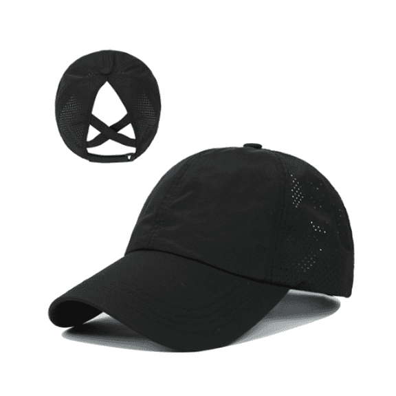 TELOLY Baseball Cap Men and Women Summer Solid Color Sports and Leisure Sun Hat Cross Ponytail Breathable Wide Eaves Womens Hats,Black