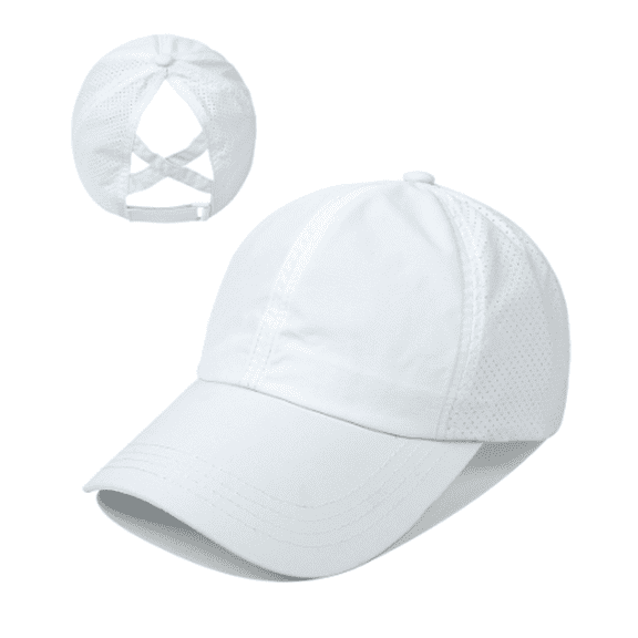 TELOLY Baseball Cap Men and Women Summer Solid Color Sports and Leisure Sun Hat Cross Ponytail Breathable Wide Eaves Womens Hats,White