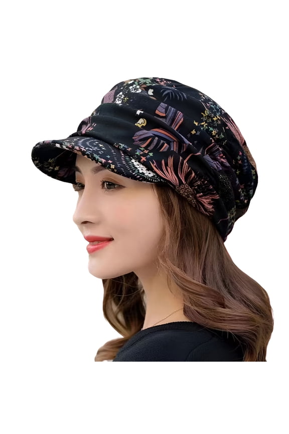 2026 New Baseball Cap Short Brim Warm Foldable Earflap Women Cap Ethnic Style Floral Print Autumn Winter Hat Daily Clothing Hat