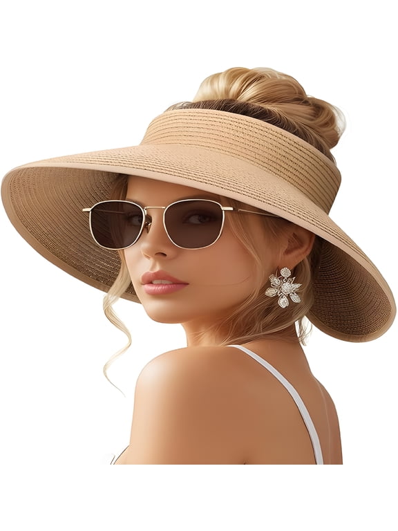 Beach Sun Straw Hats for Women,Upf 50+ Uv Sun Protection Wide Brim Summer Straw Hat Foldable Packable Roll Up Cap