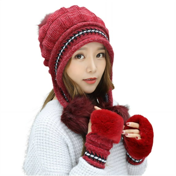 TELOLY Beanie for Women,Windproof Winter Hat,Travel Essential Knitted Beret for Women,Red