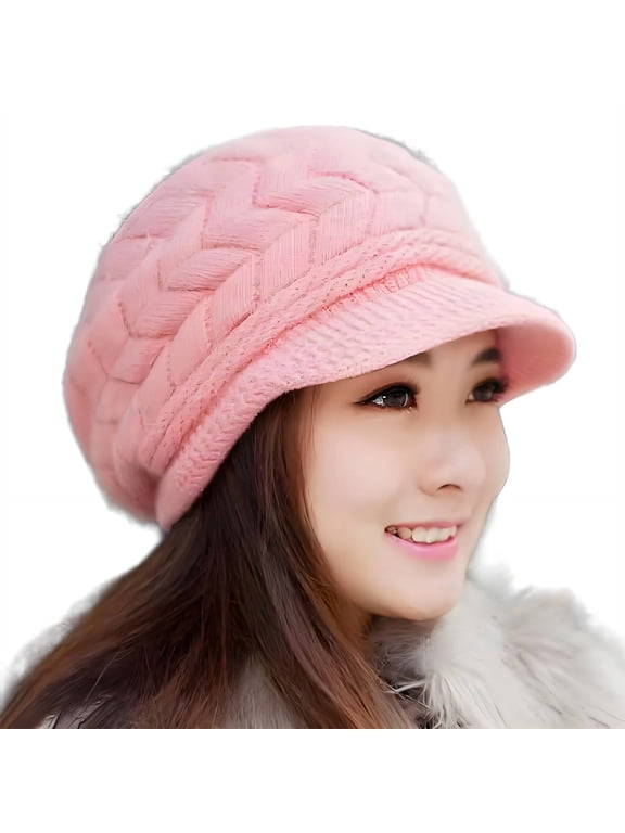 Beanie for Women,Winter Warmth Hats for Women,Ultra Soft Thick Lined Knitted Beret,Pink